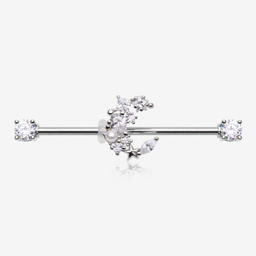 Crescent Moon Celestial Sparkle Ends Industrial Barbell-Clear Gem